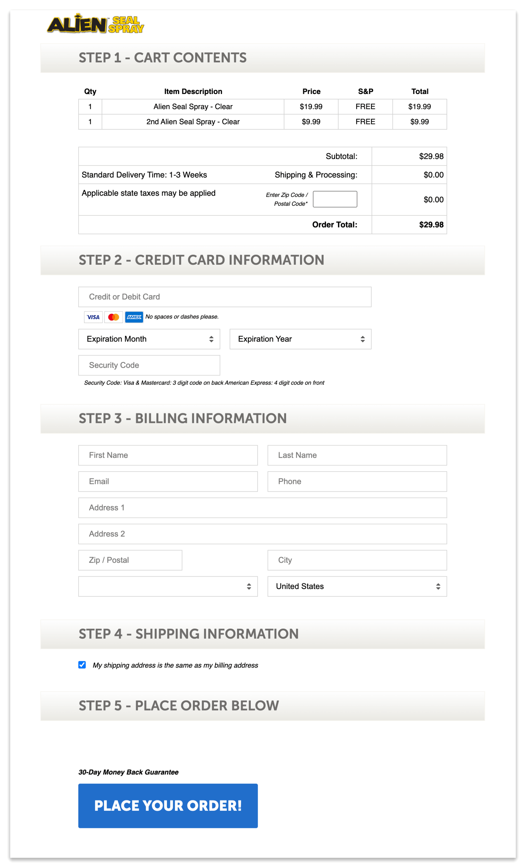 Alien spray sealant buy now page